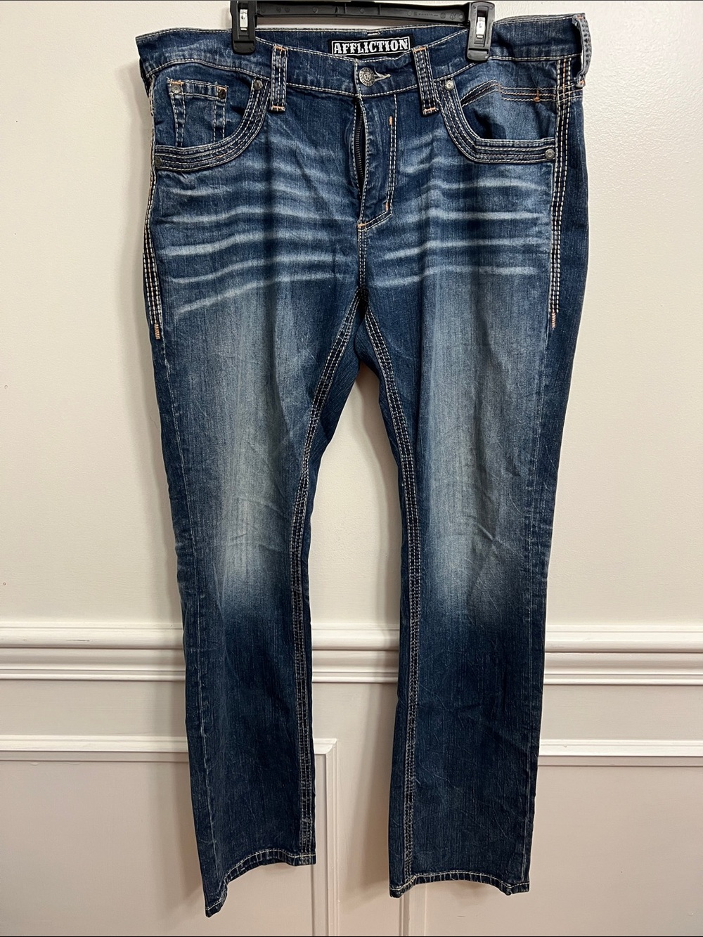 Affliction Men's Dark Blue Washed Straight Jeans